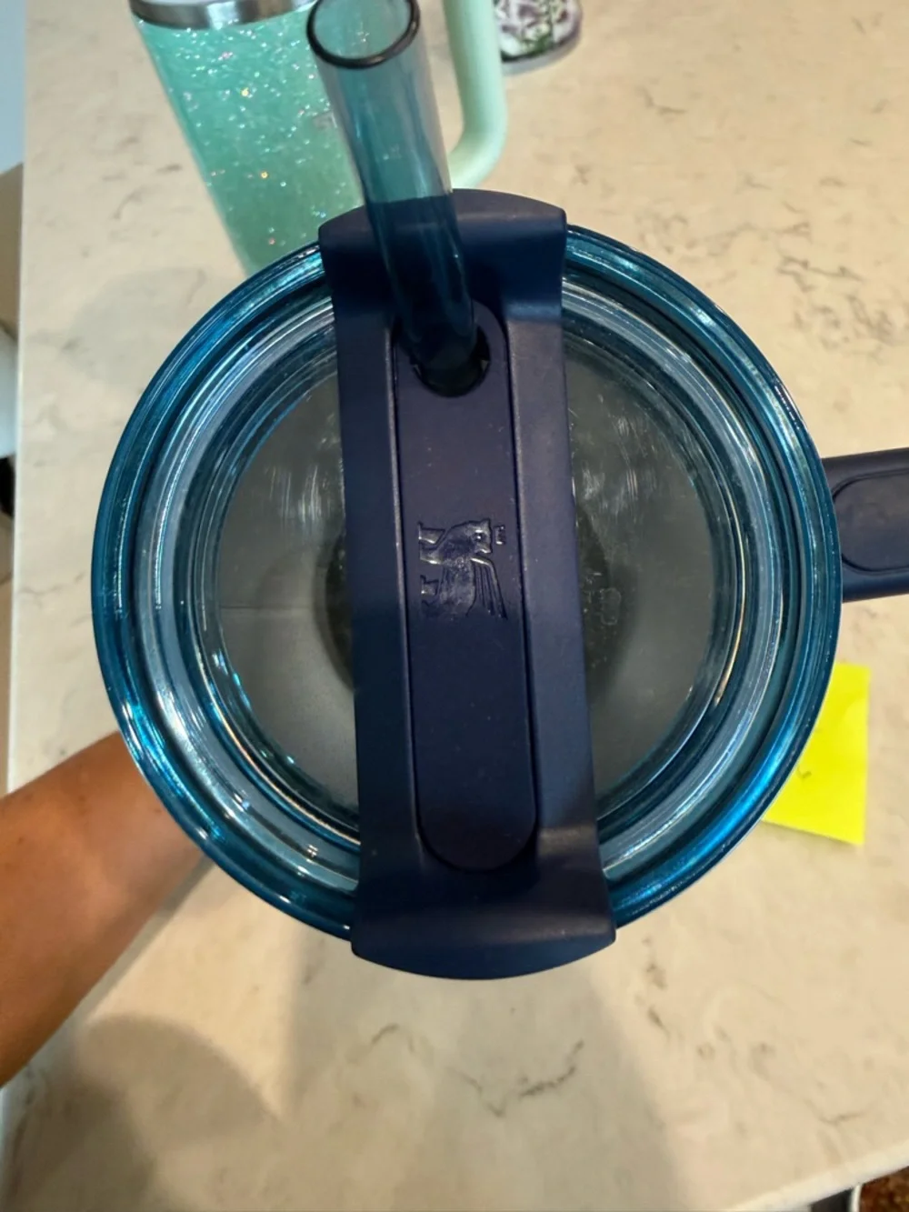 Stanley Glitter Aqua Travel Tumbler with Navy Handle - Picture 4 of 5
